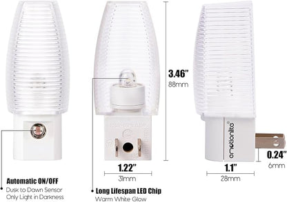 Emotionlite Plug in Night Light, Warm White LED Nightlight, Dusk to Dawn Sensor, Kids, Nursery, Bedroom, Bathroom,Hallway, Stairs, Kitchen, 4 Pack
