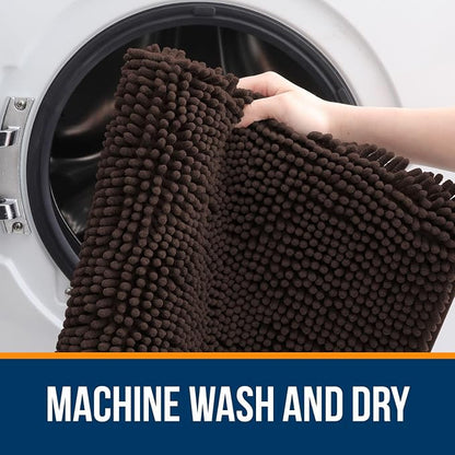 OLANLY Small Bathroom Rugs 24x16, Extra Soft Absorbent Chenille Bath Rugs, Rubber Backing Quick Dry, Machine Washable Bath Mats for Bathroom Floor, Tub and Shower, Home Decor Accessories, Brown