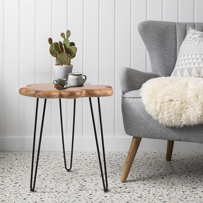 19.5 Inch Live Edge Side Table, Wood Freeform Small End Table