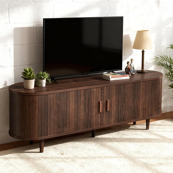 58" Mid Century Modern TV Stand, Wood TV Consoles