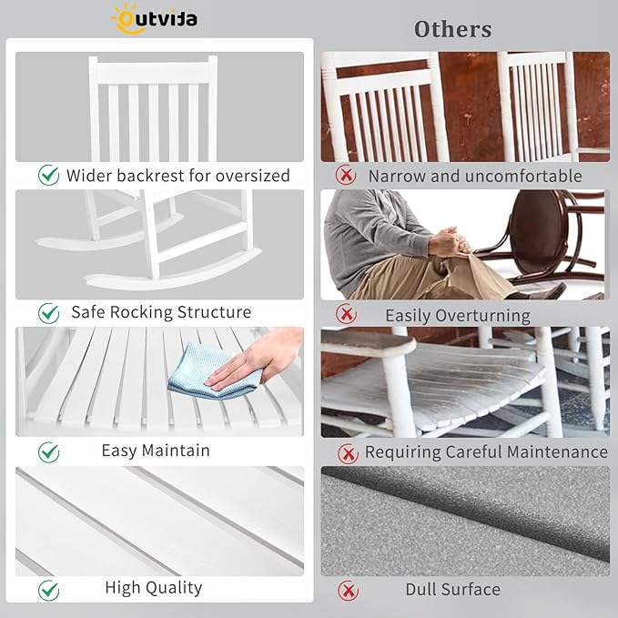 Outvita Outdoor Rocking Chair, Solid Wood High Back Rocker, All Weather Lounge