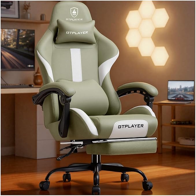 GTPLAYER Gaming Chair with Foot Rest & Pocket Spring Cushion, Ergonomic High
