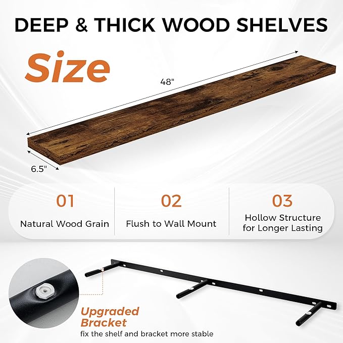 Floating Shelves for Wall, 48 Inch Floating Shelves for Home Decor, Wall