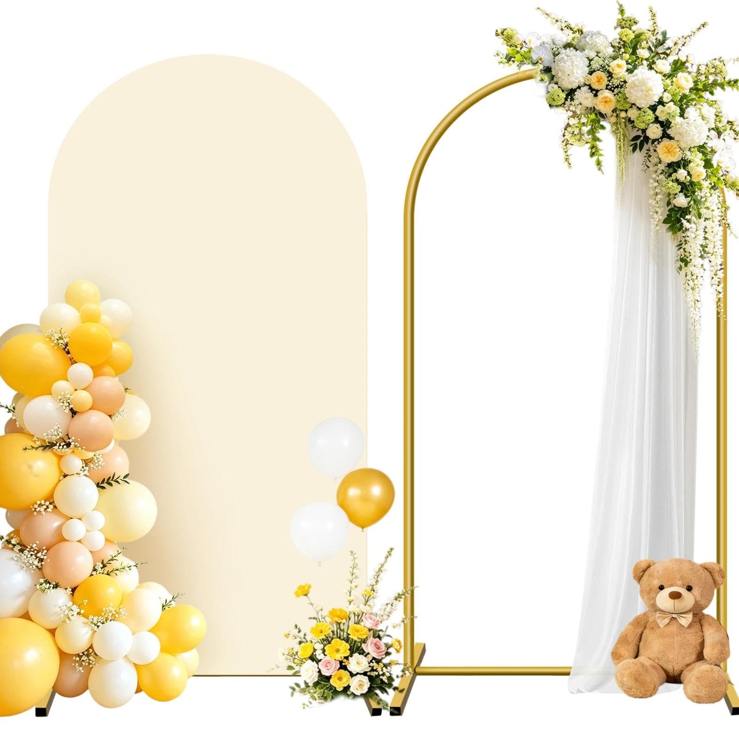 Metal Arch Backdrop Stand and Cover Set (Beige, 7.2 ft), Wedding Arch Stand with Beige Cover for Baby Shower, Party, Birthday, Wedding, Bridal Shower