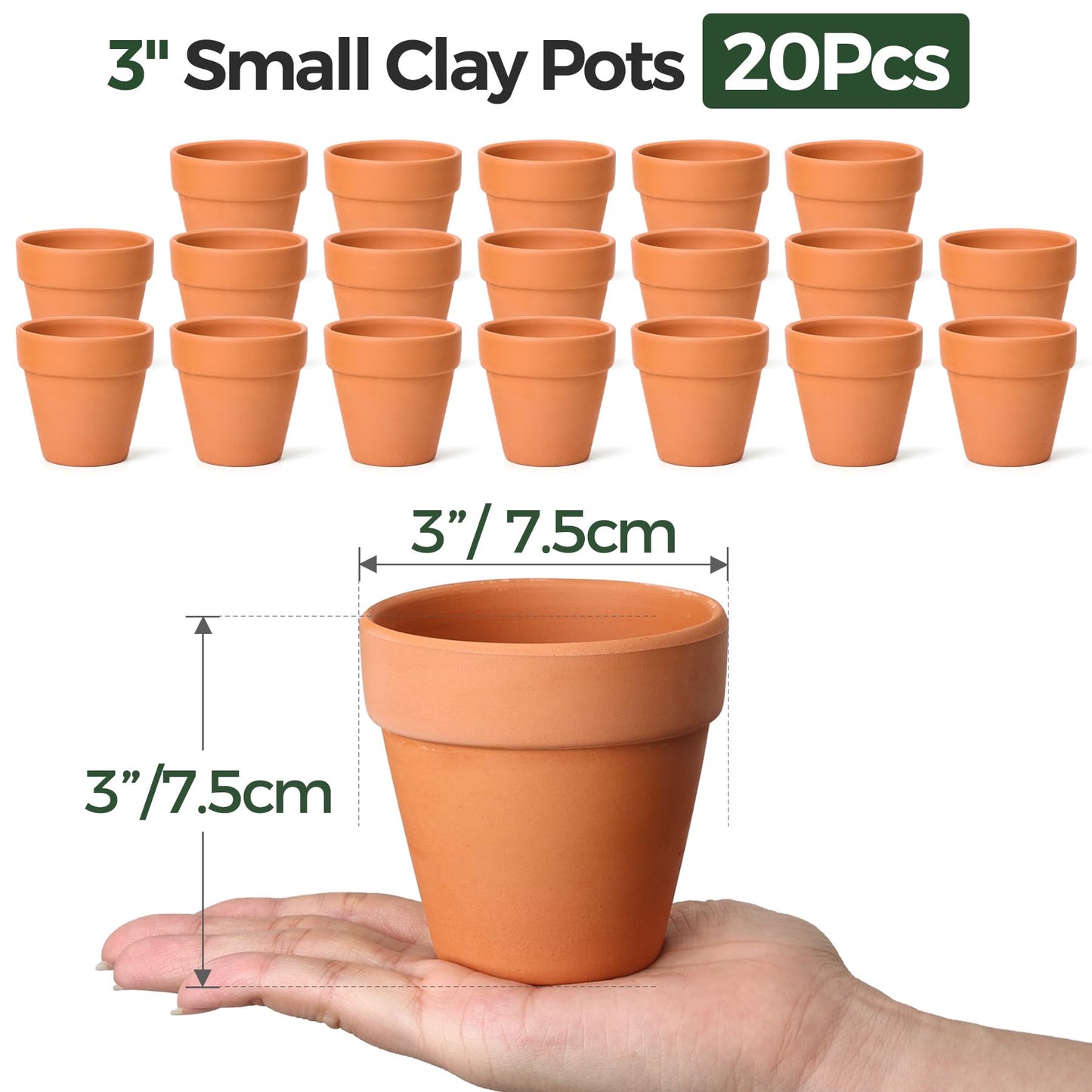 T4U Small Clay Pots for Crafts (20pcs): Mini Terracotta Pots 3 Inch with Drainage Holes, Terra Cotta Pots for Succulent Cactus Plants, DIY Mini Terracotta Pots, Idea Gifts for Party Decor