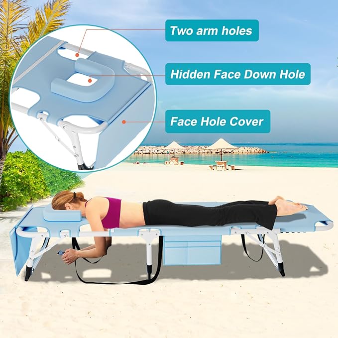 ABORON Heavy Duty Tanning Chair, Outdoor 5-Position Folding Chaise Lounge Chair