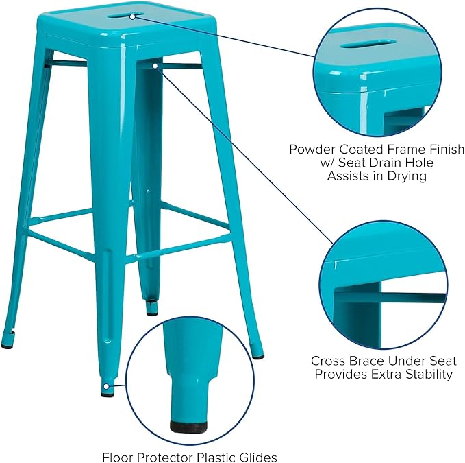 Flash Furniture Commercial Grade 30" High Backless Crystal Teal-Blue