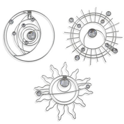 Silver Metal Wall Art, Abstract Sun Moon Star Decor, Handmade Wall Decor