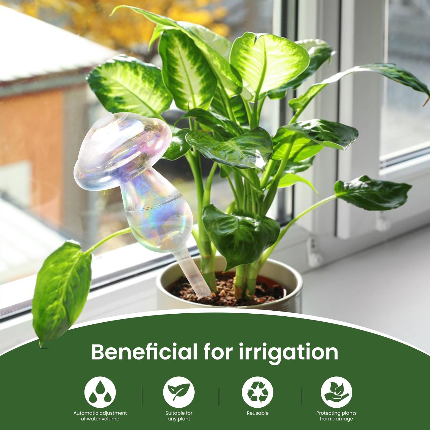 JFLLAJNF Plant Watering Globes-4pcs Self Watering Planter Insert,Plant Watering Devices,Glass Watering Bulbs for Indoor Plants,Mushroom Watering Globes,Top-Fill Watering