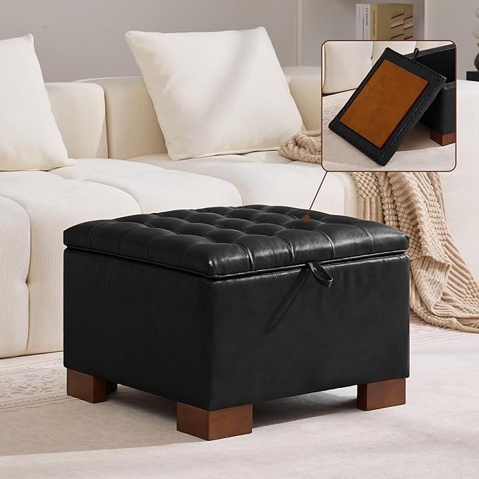 WUTUTUEE 24" Faux Leather Square Storage Ottoman