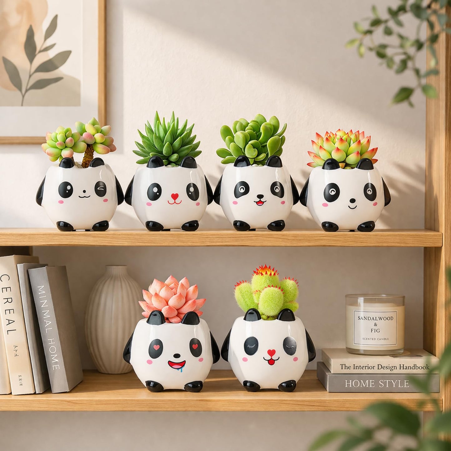 Set of 6 Small Cartoon Plant Pots with Drainage - 3.5 Inch Animal Succulent Planters - Mini Ceramic Cactus Pots, Air Plant Holder for Window Sill, Office, Bookshelf Decor