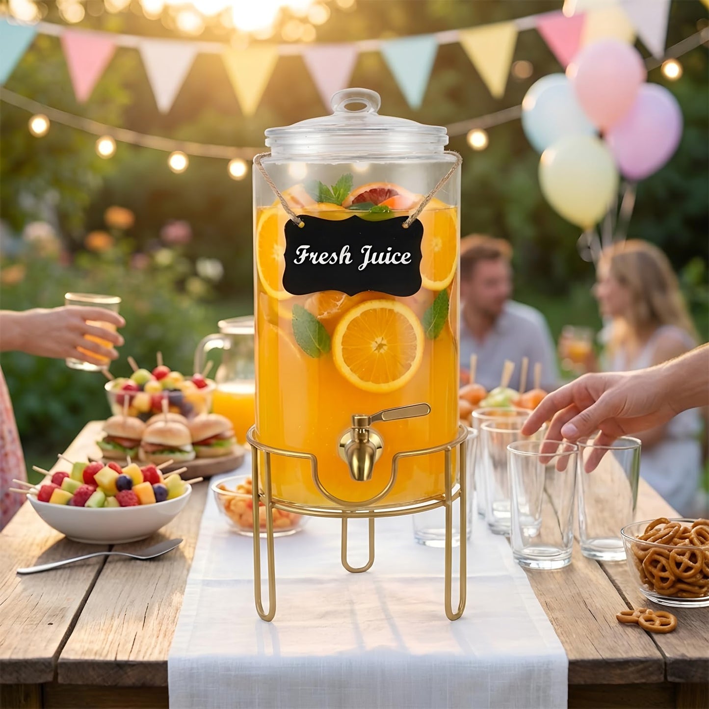 Drink Dispensers for Parties 1 Gallon, Bevarage Dispenser with Stand,Glass Drink Dispenser With Stainless Steel Spigot + Marker & Chalkboard, Ideal for Lemonade,Juice, Tea, and Party Drinks