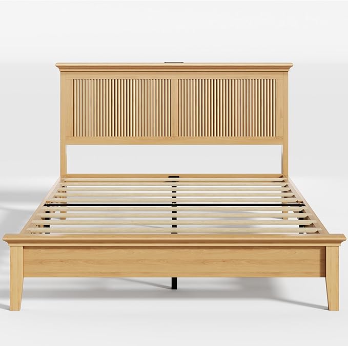 Lifezone Wood Queen Bed, Solid Wood Bed