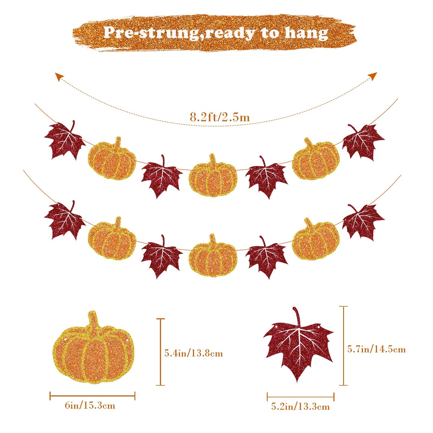 Tinbax Fall Decorations Home Thanksgiving decor - Pumpkin and Maple Leaves Sign Fall Autumn Harvest Garland Hanging Bunting Banner(Pre-Strung)