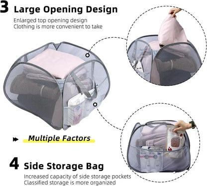Collapsible Laundry Basket, 90L Foldable Pop-up Laundry Hamper with Handles, Square Mesh Dirty Clothes Hamper for Laundry, Bathroom, Kids Room, Dorm,Travel or Camping (Beige)