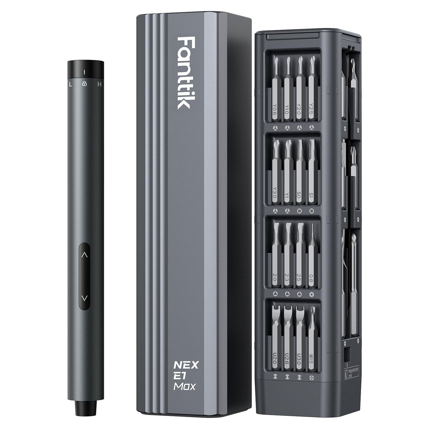 Fanttik E1 Max 3.7V Electric Screwdriver, Mini Precision Screwdriver Set, 50 Magnetic Bits, Magnetic Storage, 5/32‘’Hex, Repair Tool Kit for Electronics Phone Camera Laptop Watch (Grey)