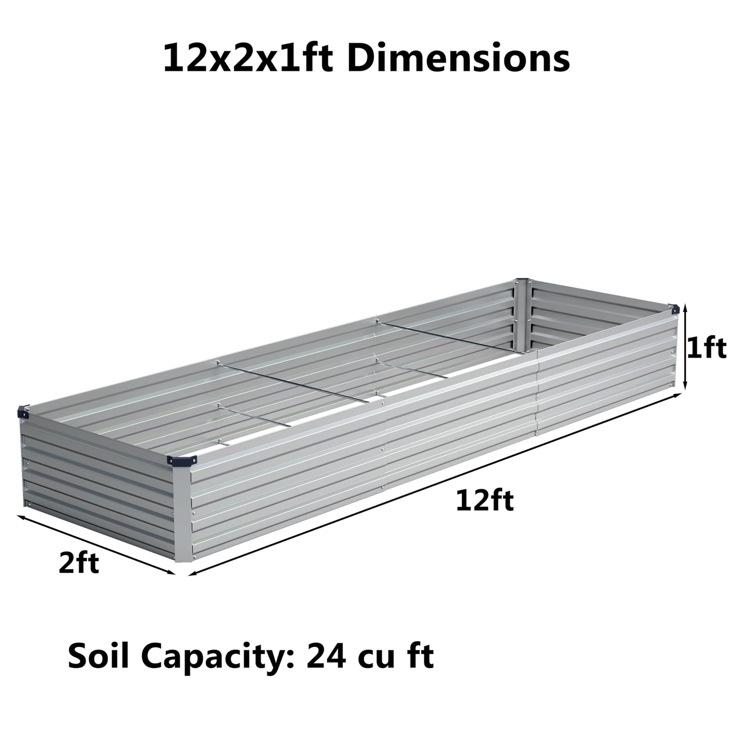 zunatu 12x2x1 ft(2 Pack) Galvanized Raised Garden Bed,Outdoor Planter Box Metal Patio Kit Planting Bed for Vegetables Flowers and Succulents,Silver