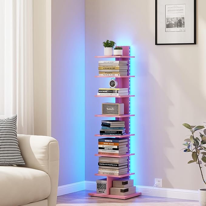 TUTOTAK Narrow Bookshelf, 8-Tier Bookcase