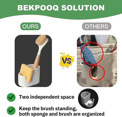 2-in-1 Ceramic Sponge Holder, Dish Sponge and Brush Holder