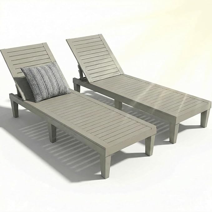 Lounge Chair Outdoor, High-Impact PP 5 Position Adjustable Tanning Chair