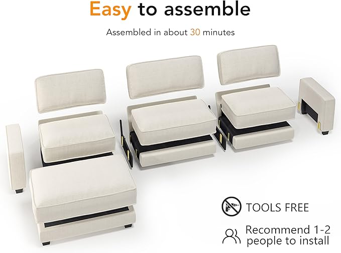 Vipbear 120" Oversized Modular Sectional Sofa, L Shaped Couch Set