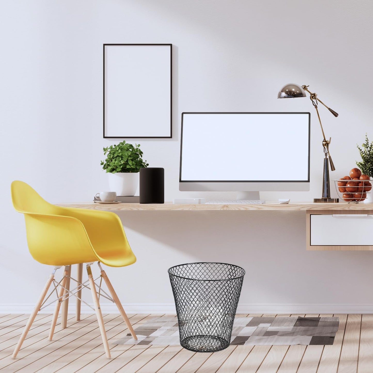 10 Pack 9 inch Round Waste Basket,Wire Mesh Desk Metal Trash Garbage Can Wastebasket Recycling Black Trash Bins Garbage Container for Bedroom Office School Kitchen Home Living Room Bathroom