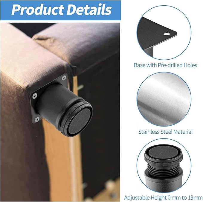 2 Inch Metal Furniture Legs Stainless Steel Adjustable Legs Black Metal Legs