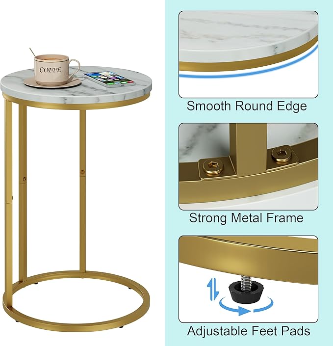 Function Home C Table End Table, Marble C Shaped Sofa Side Table, Couch Tables