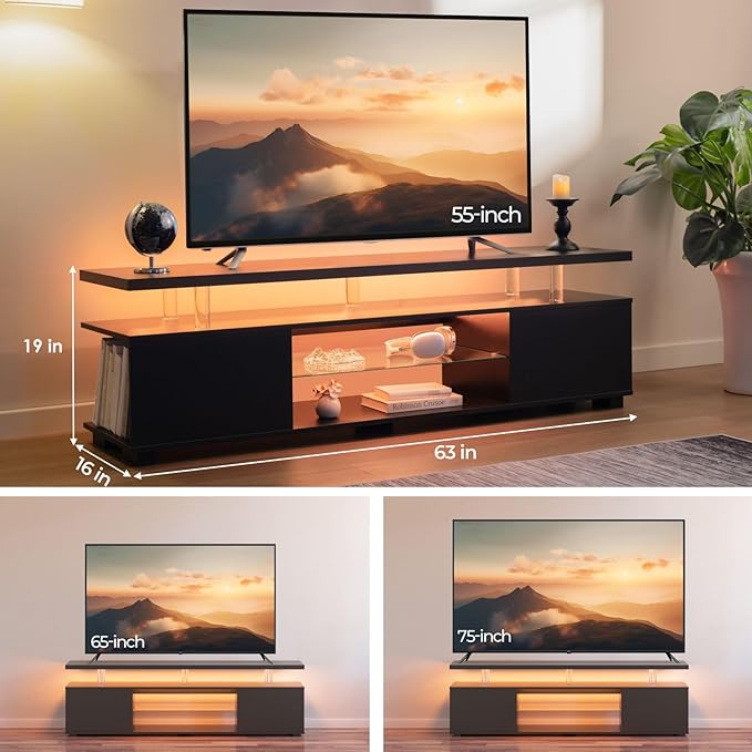 Cubehom Black TV Stand, Glass TV Stands