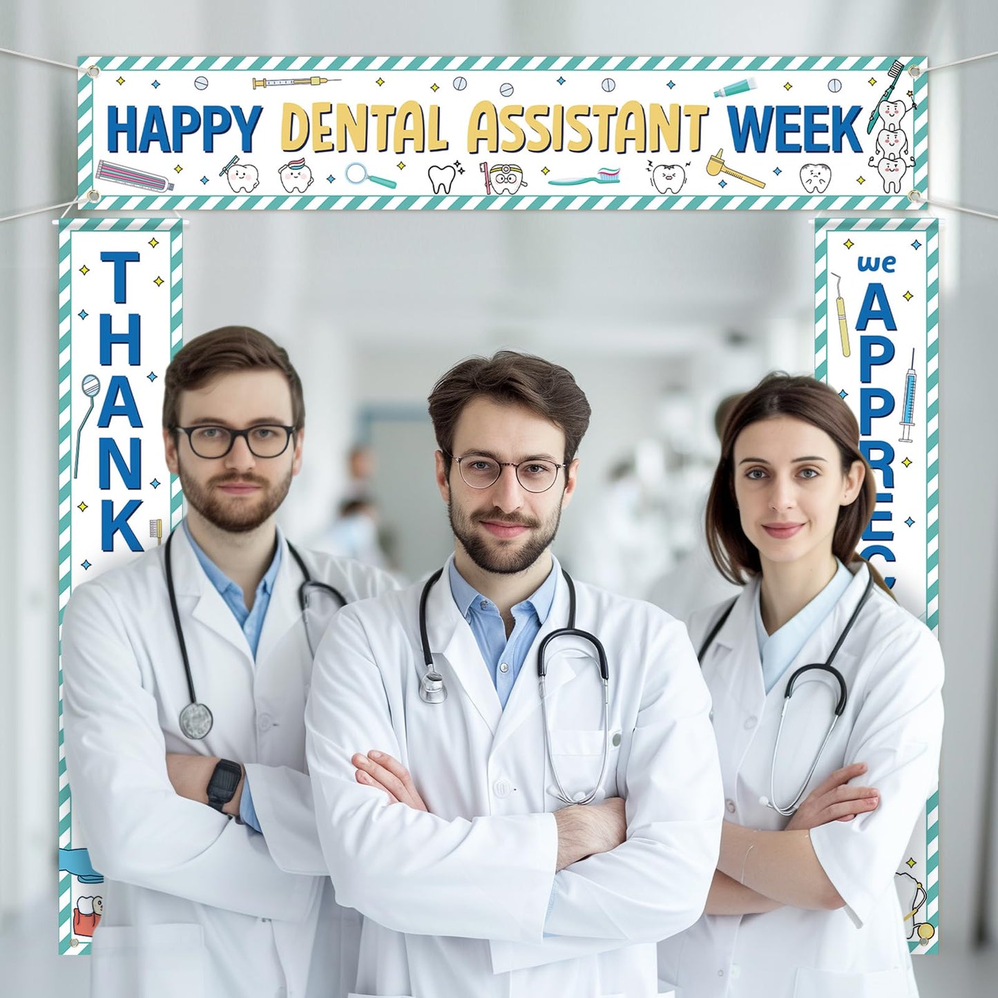 Fanfanwin 3 Pcs Happy Dental Assistant Week Appreciation Banner We Appreciate Thank You Doctor Week Party Supplies Decorations for Doctor Dental Assistant Nurse Medical Healthcare Workers