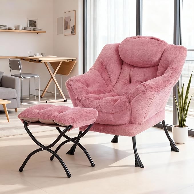 Lazy Chair with Ottoman, Modern Accent Chair Contemporary Sofa Chair with