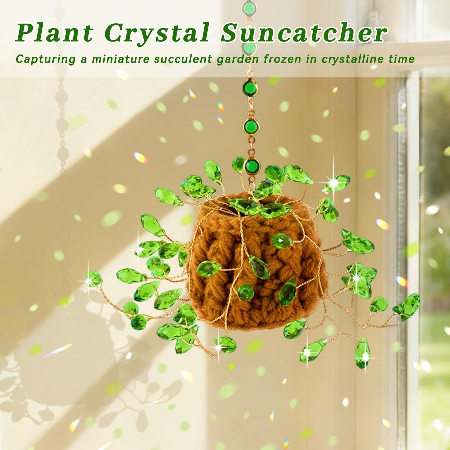 Beaded Plant Kit Suncatcher Succulent Beaded Succulent Gifts for Plant Lovers,Plant Sun Catcher for Window Hanging with Chain,Bead Plants Crystal Sun Catchers Indoor Window Home Garden Decor