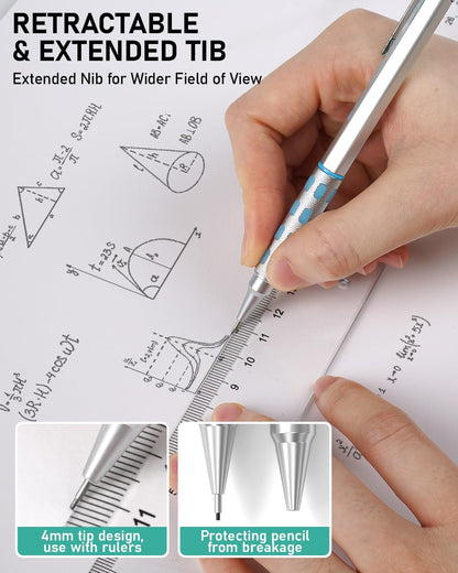Nicpro Blocky Gear Art Mechanical Pencil Set with Case, 36PCS Metal Mechanical Pencils 0.5, 0.7, 0.9mm & 2mm Lead Holder for Drawing Sketching with 20 Tubes (6B 4B 2B HB 2H 4H Colors) Lead Refills