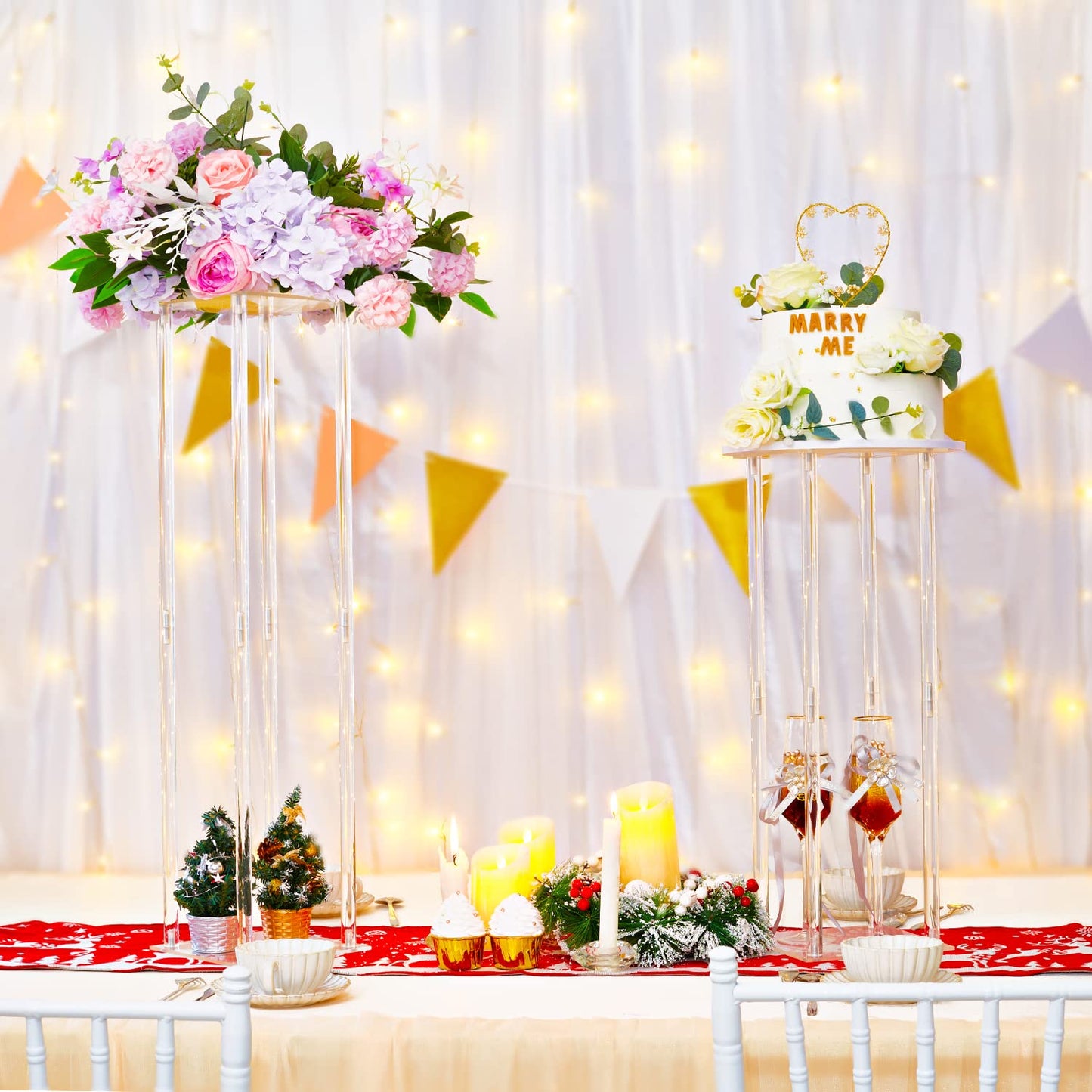 LANLONG 2 Pcs Clear Acrylic Vases Wedding Centerpieces for Tables,31.5in Flowers Risers for Display Column Flower Arrangement Stand for Wedding Party Home Decor