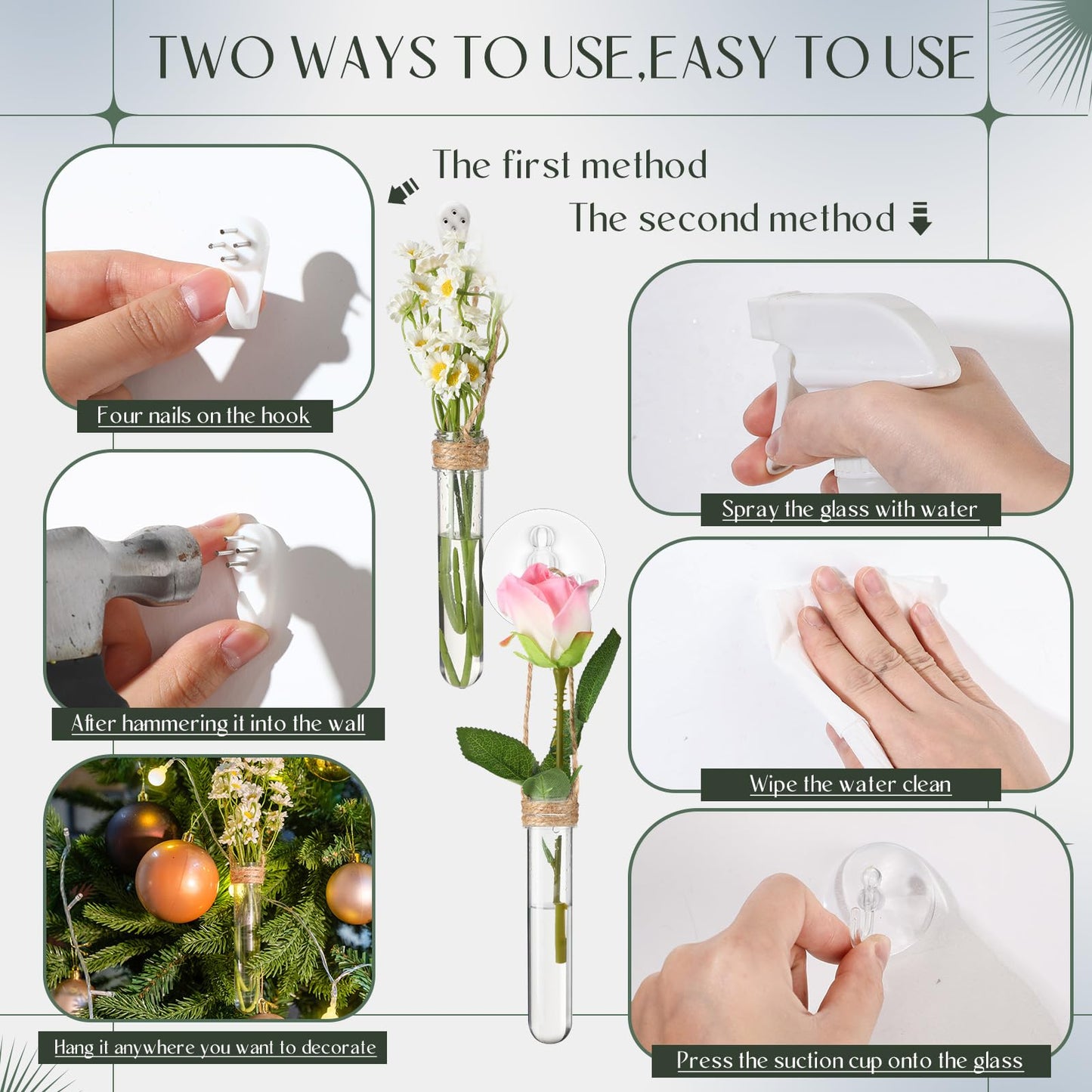 Baderke 9 Pack Clear Window Propagation Stations Plastic Window Planter with Suction Cups & Traceless Nails, Propagated Plant Holders with Bottle Brush, Hanging Vases Terrarium Gift (5.5''& 5"& 3.7'')