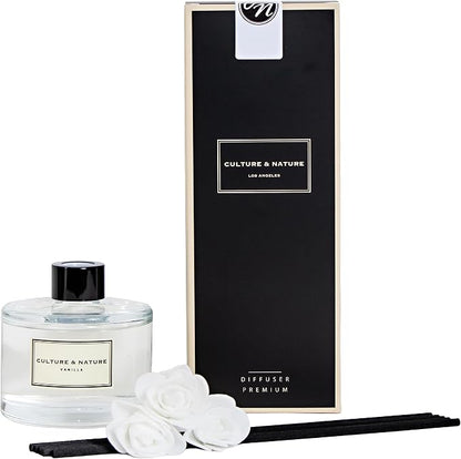 CULTURE & NATURE Reed Diffuser Set 6.7oz (200ml) Vanilla Scented Diffuser with Sticks Home Fragrance Reed Diffuser for Bathroom Shelf Decor