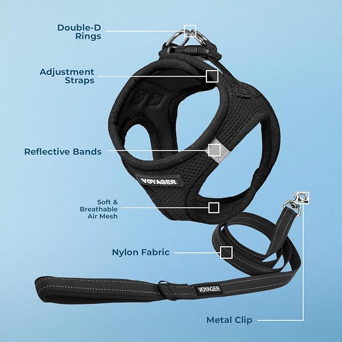 Best Pet Supplies Voyager Step-in Air All Weather Mesh Harness and Reflective Dog 5ft Leash Combo with Neoprene Handle, for Small, Medium and Large Breed Puppies - Black, X-Large