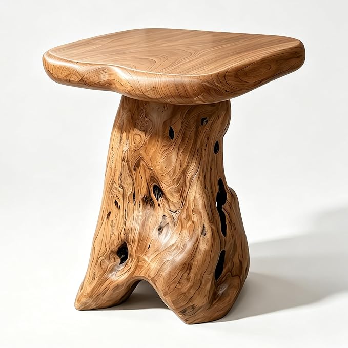 Brefhome 18.9" Tall Cedar Tree Stump Stool, Natural Wood Side Table,