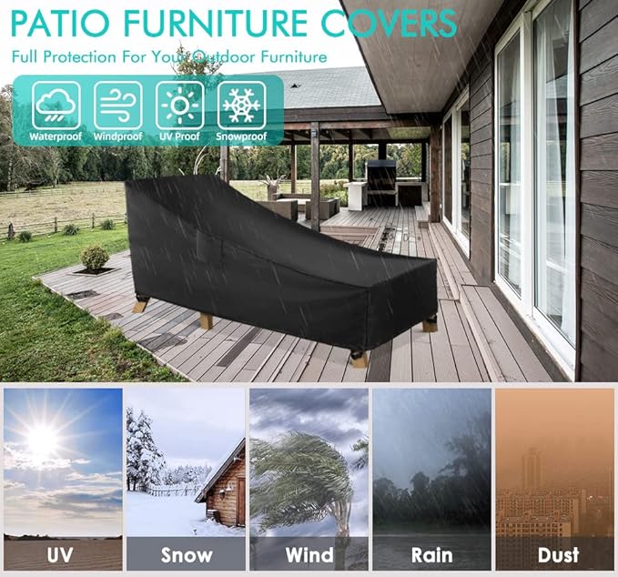 WLEAFJ Patio Chaise Lounge Cover Waterproof, Heavy Duty Outdoor Lounge Chair
