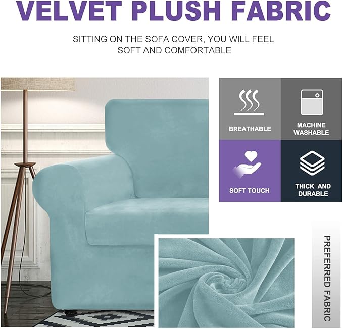 ZNSAYOTX Luxury Velvet Sofa Cover 3 Piece Stretch Loveseat Covers