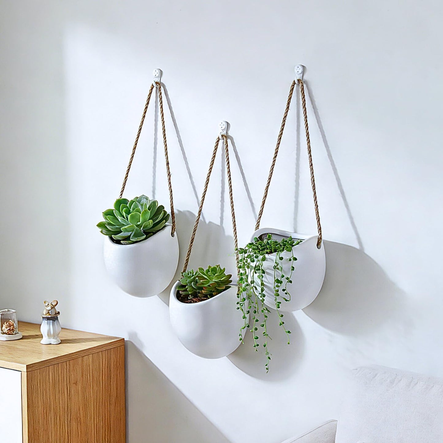 Kvetto Set of 3 Ceramic Wall Vases - Hanging Pocket Planters for Indoor Plants, Wall Decor for Entryway Hallway Bathroom Living Room Dining Room