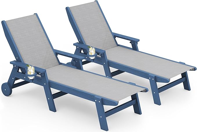 SERWALL Textilene Patio Chaise Lounge Chair Set of 2, 5 Positions Outdoor