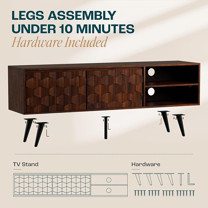 Bme Georgina 65 Inch Solid Wood TV Stand, Under 10 Minutes Assembly