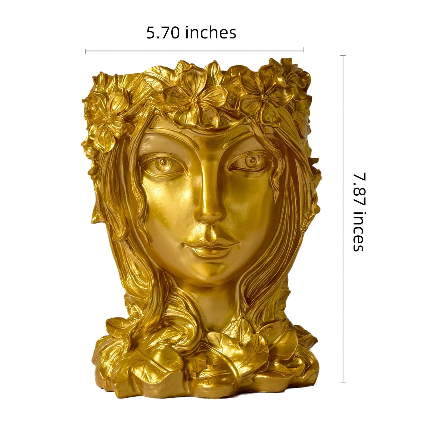 Romehaha Face Flower Pot Head Planter with Drainage Hole - Cute Resin Goddess Face Planter for Indoor & Outdoor Use (Goddess Golden, Large)