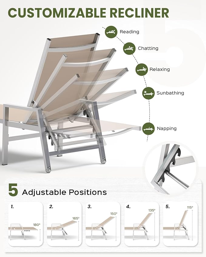 Patio Chaise Lounge Chair Outdoor Set of 2