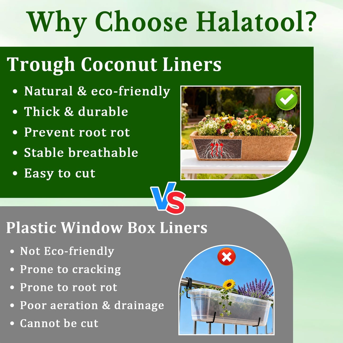 Halatool 2 Pack 48 Inch Window Box Liners Pre-Formed Coconut Fiber Planter Liner 100% Natural Coco Fiber Liners for Planters Hanging Basket Balcony Railing and Porch