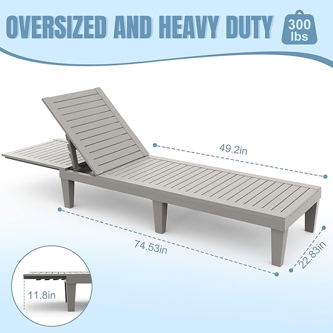 Lounge Chair Outdoor, High-Impact PP 5 Position Adjustable Tanning Chair