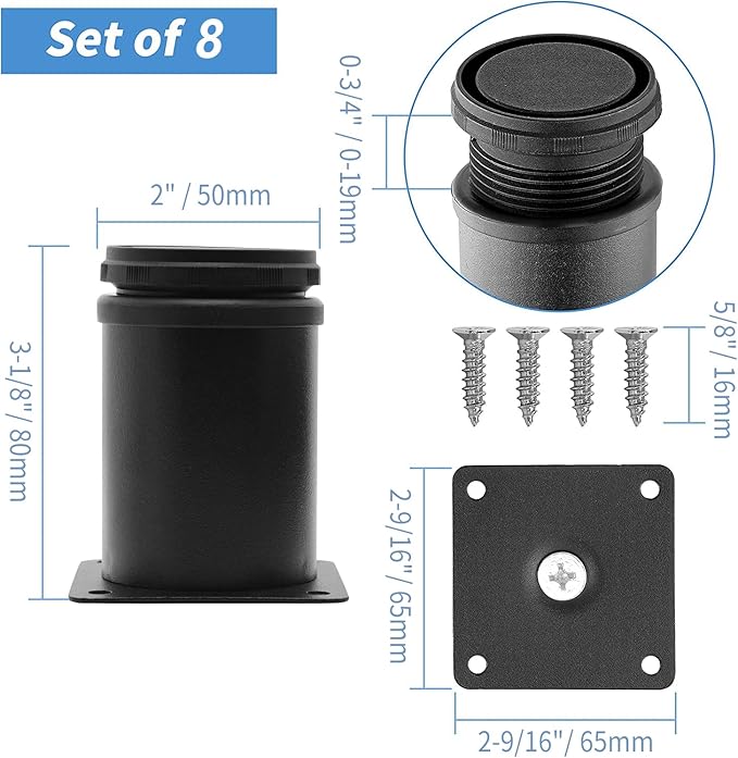 3 Inch Metal Furniture Legs Stainless Steel Adjustable Legs Black Metal Legs