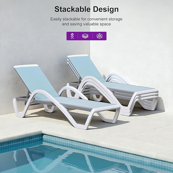 PURPLE LEAF Patio Chaise Lounge Chair Set Outside Aluminum Plastic Stackable