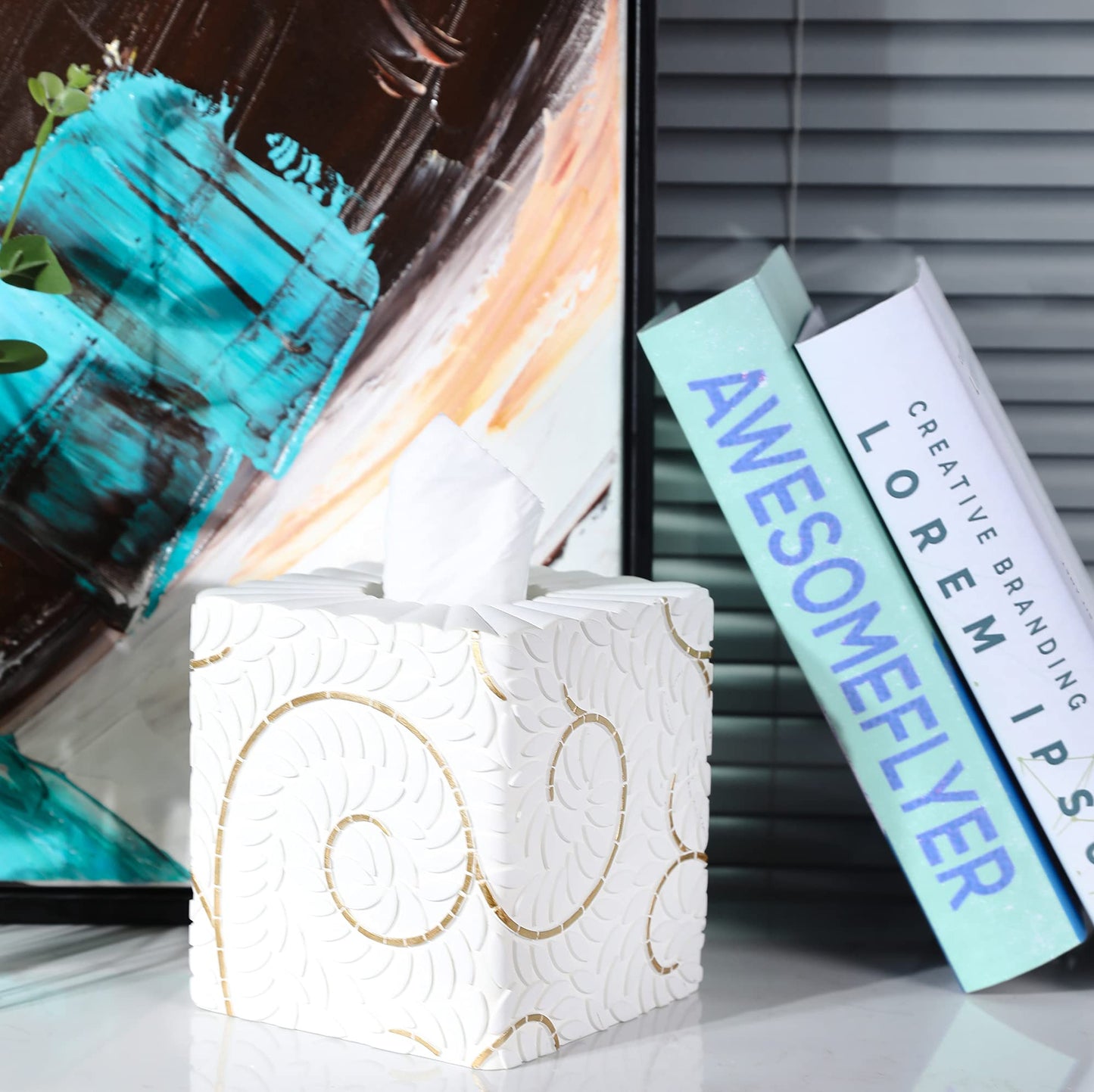Hymmah Modern Square Tissue Box Cover Holder,Bathroom Accessories Decor Unique Design Tissue Box Cover for Bathroom Vanity Counter Tops Also Great for Bedrooms and Living Rooms